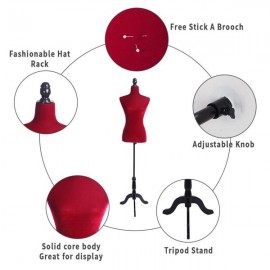 Half-Length Foam & Brushed Fabric Coating Lady Model for Clothing Display Red