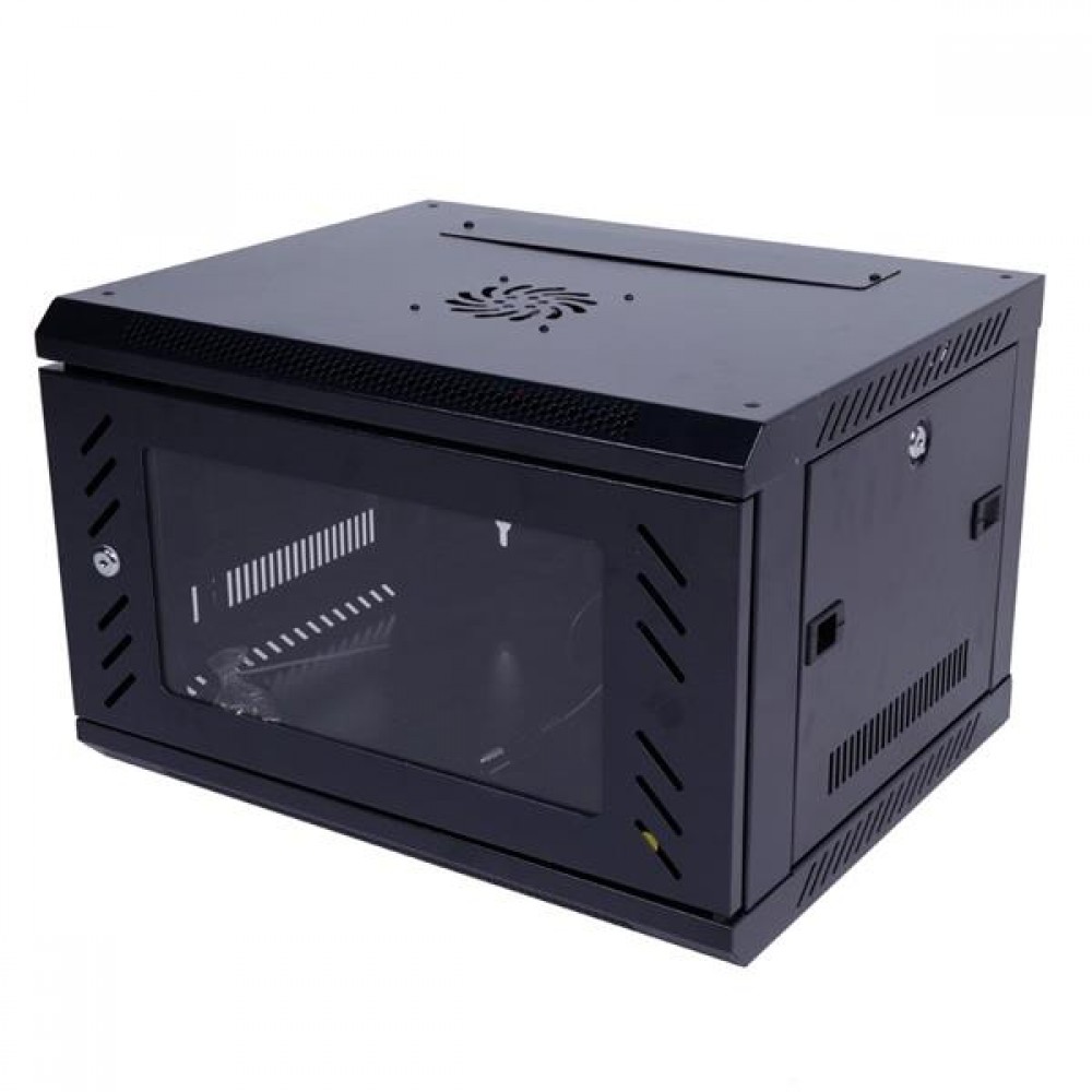 6U Equipped Iron Network Cabinet with Cooling Fan Black