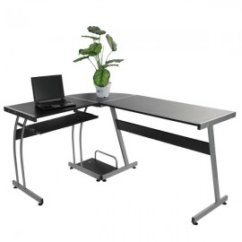 L-shaped Concise Corner Computer Desk Laptop PC Table Flat Shape Table Leg Wooden Desktop Black