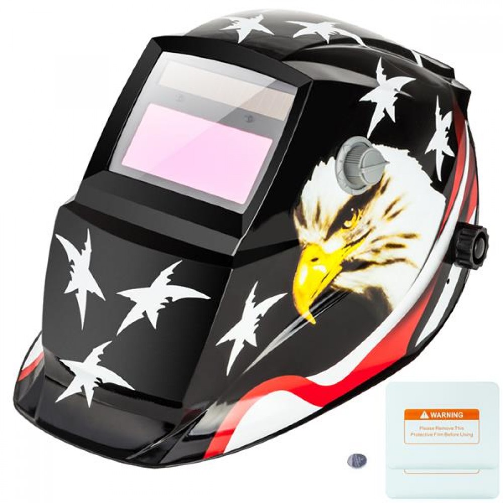 Solar Powered Auto Darkening Welding Helmet with Baffles Eagle Pattern Black & White
