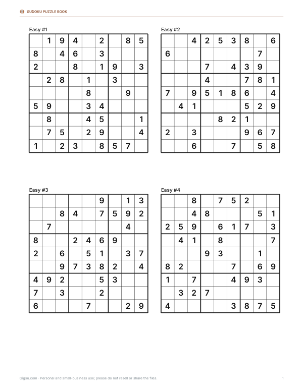 Preview of Printable Easy Sudoku Puzzles