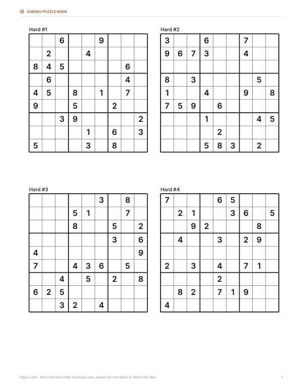 Preview of Printable Hard Sudoku Puzzles