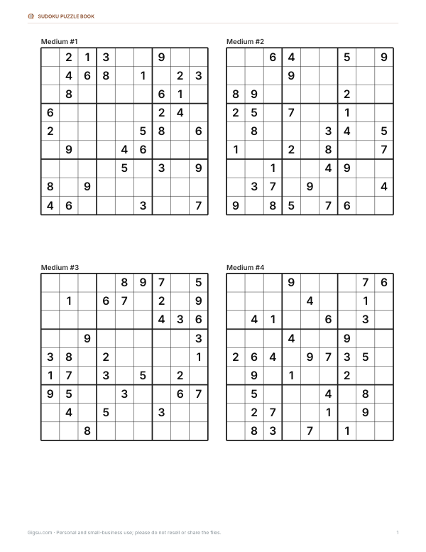 Preview of Printable Medium Sudoku Puzzles